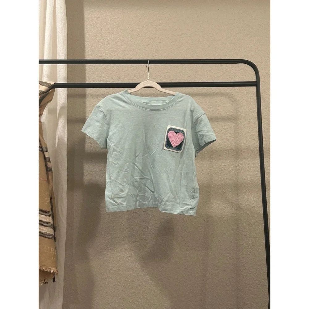 Cat & Jack Girls Mint Green Sequin Heart Patch T-Shirt Size L 10/12
